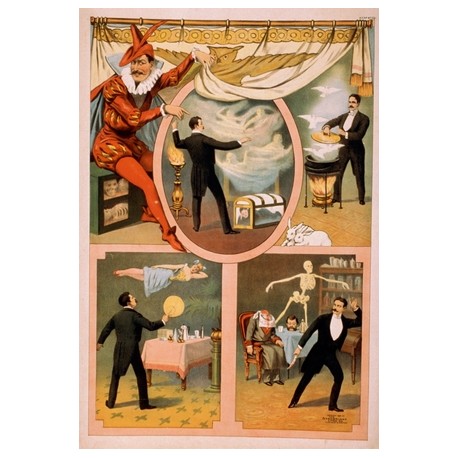 Affiche spectacle de magie du 19Ã¨me siÃ¨cle. Magiciens